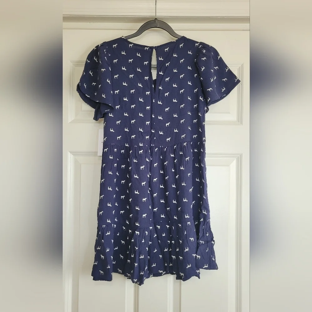 Nordstrom Navy & White Horse Print Dress - Size L (10/12)